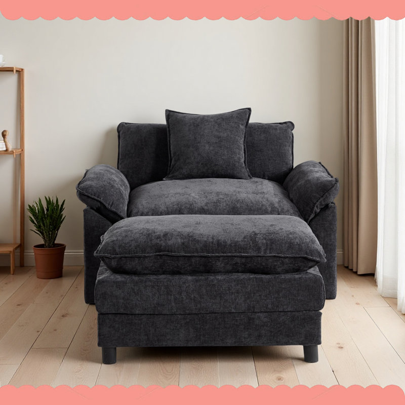Fauteuil d'appoint rembourré en chenille 44,5 po avec repose-pieds 44,5 po