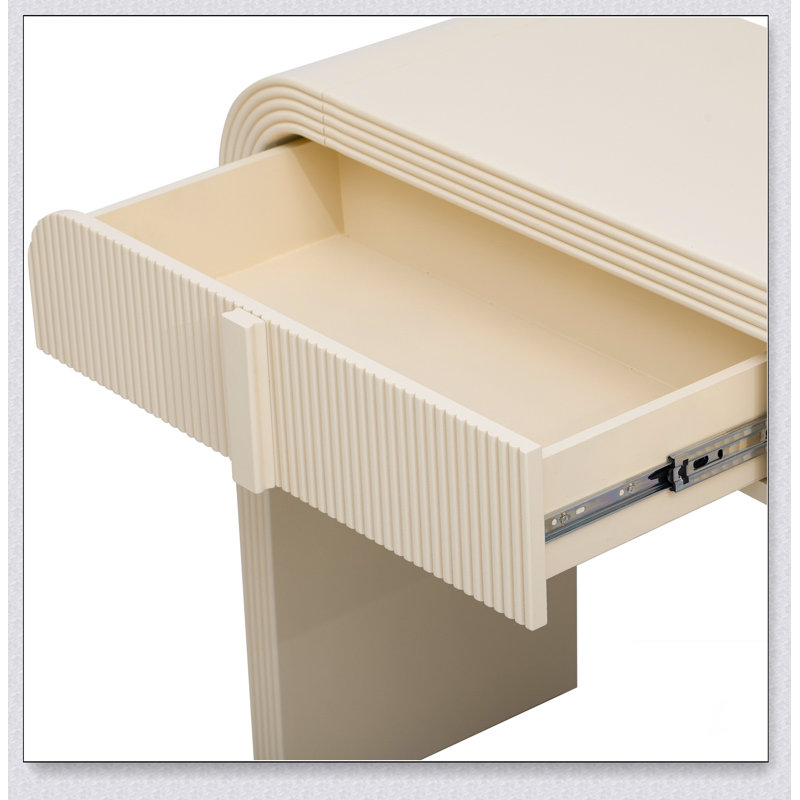 Modern Fluted Console Table with 2 Drawers & Rounded Edges – Adjustable Foot Pads, Apricot Cream