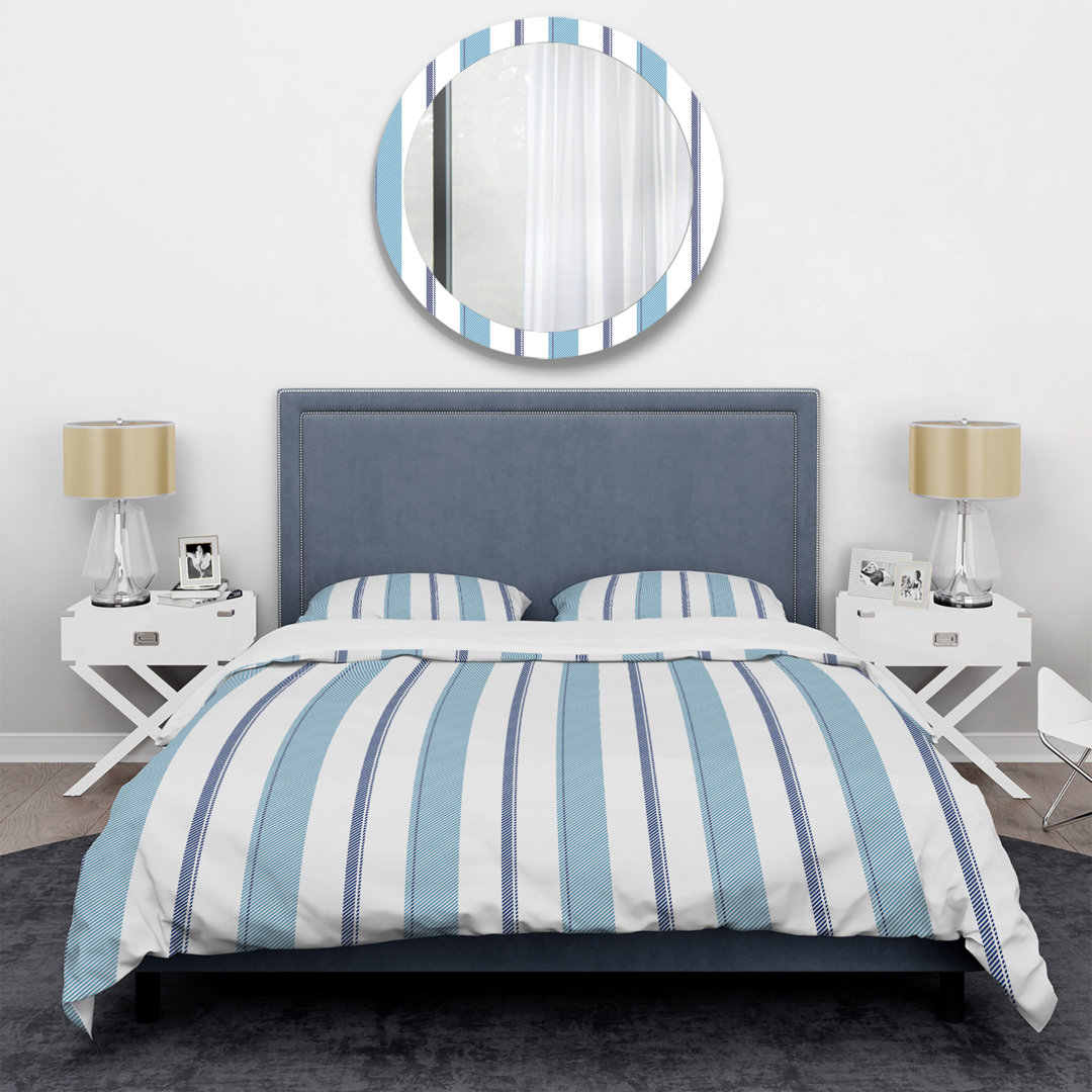 White And Blue Striped Pattern Striped Duvet Cover Set Design Art