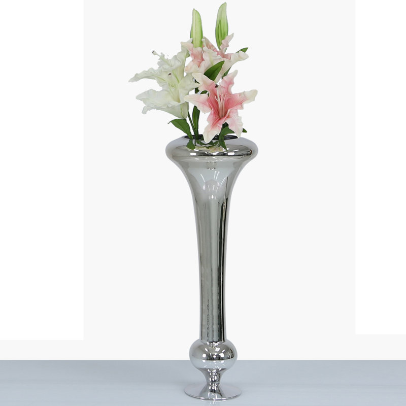 Jerrell Handmade Glass Floor Vase, 61cm H x 21.60cm W x 21.60cm D, Silver