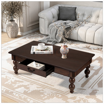 Table basse rétro en bois rétro avec rangement, pieds en bois massif en forme de gourde, assemblage sans outils pour une installation facile