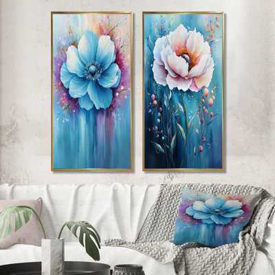 Radiance sous l'eau, pivoines aquatiques modernes I - Collection d'art mural abstrait 2 pièces