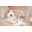 Lit double en bois pleine grandeur avec fenêtre et clôture, sans sommier, fabrication robuste (blanc)-410389177