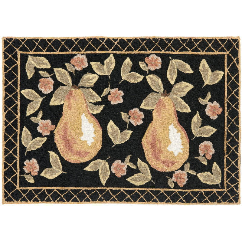 Kinchen Hand Hooked Wool Pile Floral Rug, Rectangle 3' x 5'
