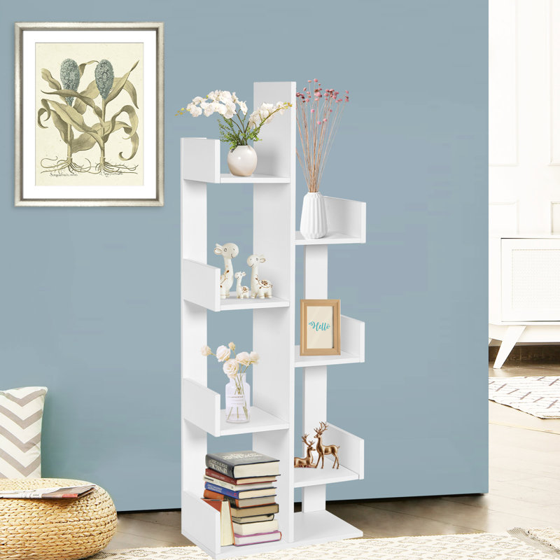 57''H X 20''W 8-Shelf Bookcase Modern Tree Bookshelf Storage Decor Freestanding , White
