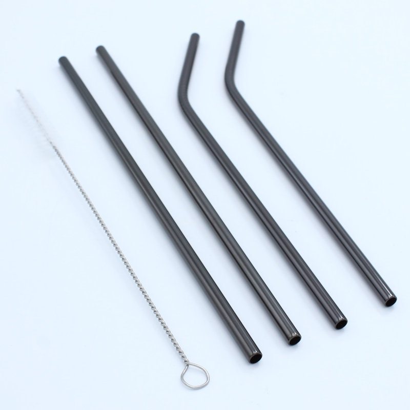 Elyon 15-Piece Stainless Steel Straws Set, Black 