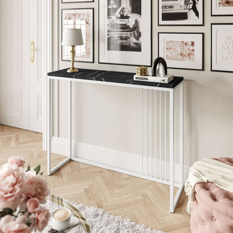 Heston Console Table, White, Black Marble , 80cm H x 80cm W x 30cm D