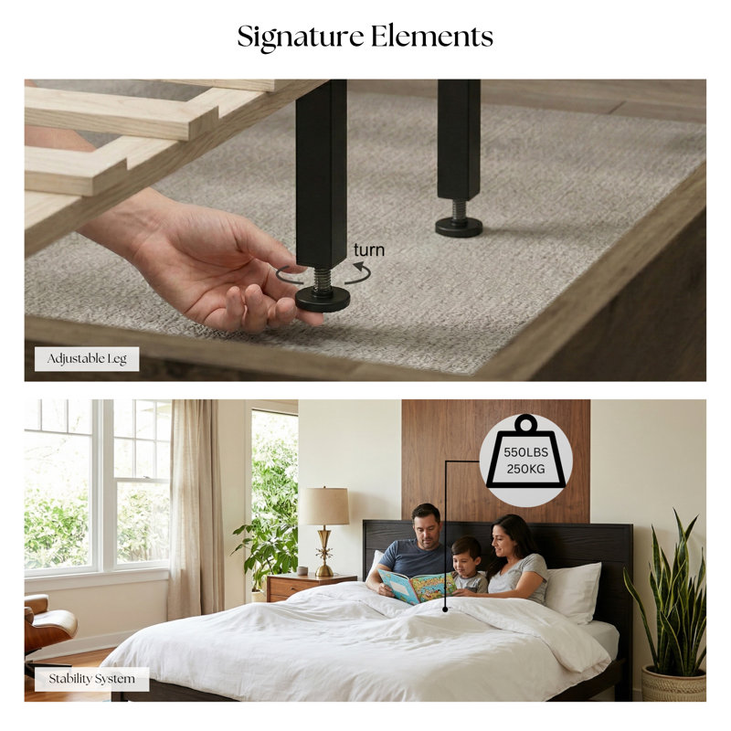 Allyannah Levison Platform Bed With Headboard, Queen, Black Oak