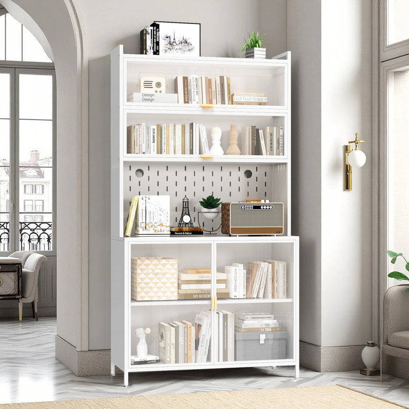73" H Kitchen Pantry Cabinet With Pegboard And Hooks, White