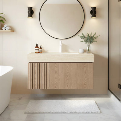 Meuble-lavabo de salle de bain luxueux en pierre frittée Mid-Century