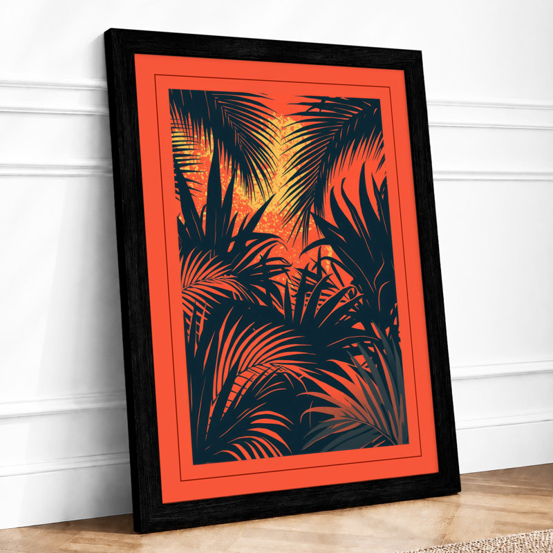 Sunset Fronds Tropical - Framed Print, Black, A3 - 42.0 x 29.7 cm