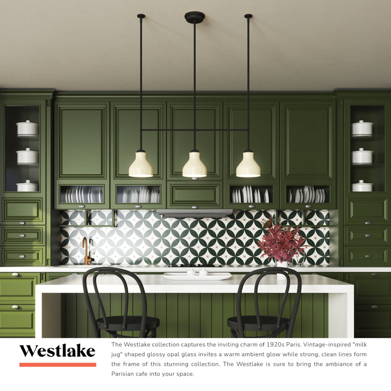 Luminaire suspendu linéaire à 3 lumières pour îlot de cuisine Westlake, Nickel brossé