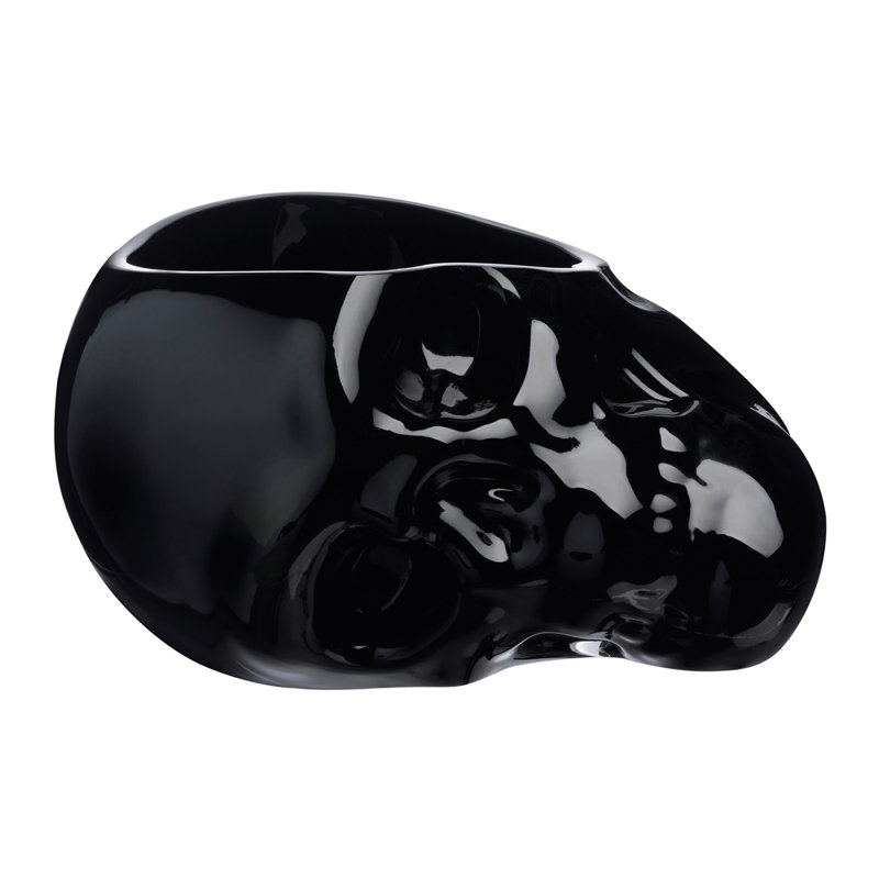 Memento Mori Handmade Lead Free Crystal Decorative Bowl, Black, 5.91" H x 9.8" W x 9.45" D