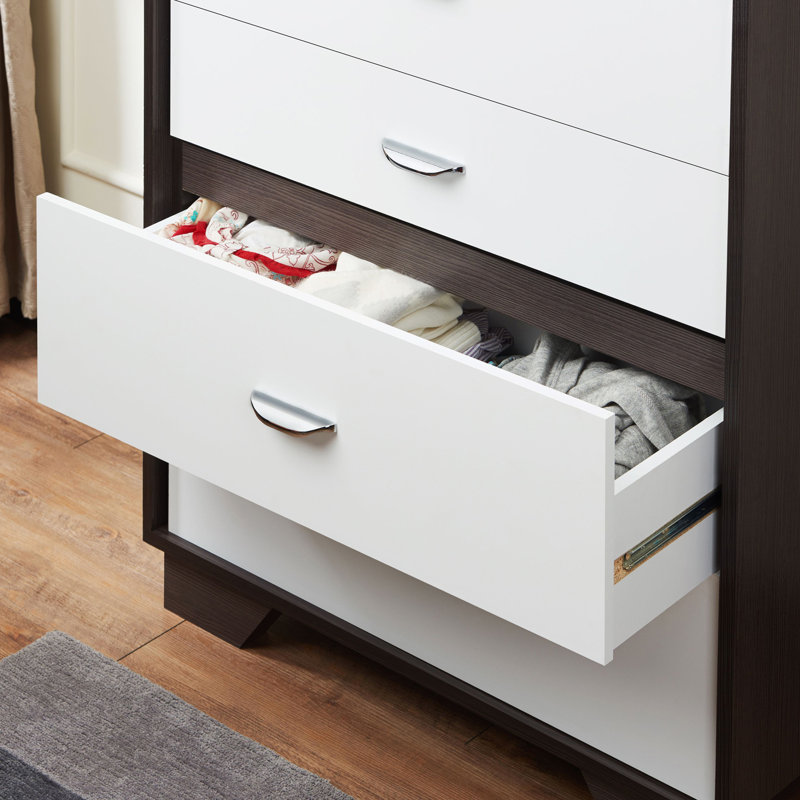 Commode 5 tiroirs blanche et espresso