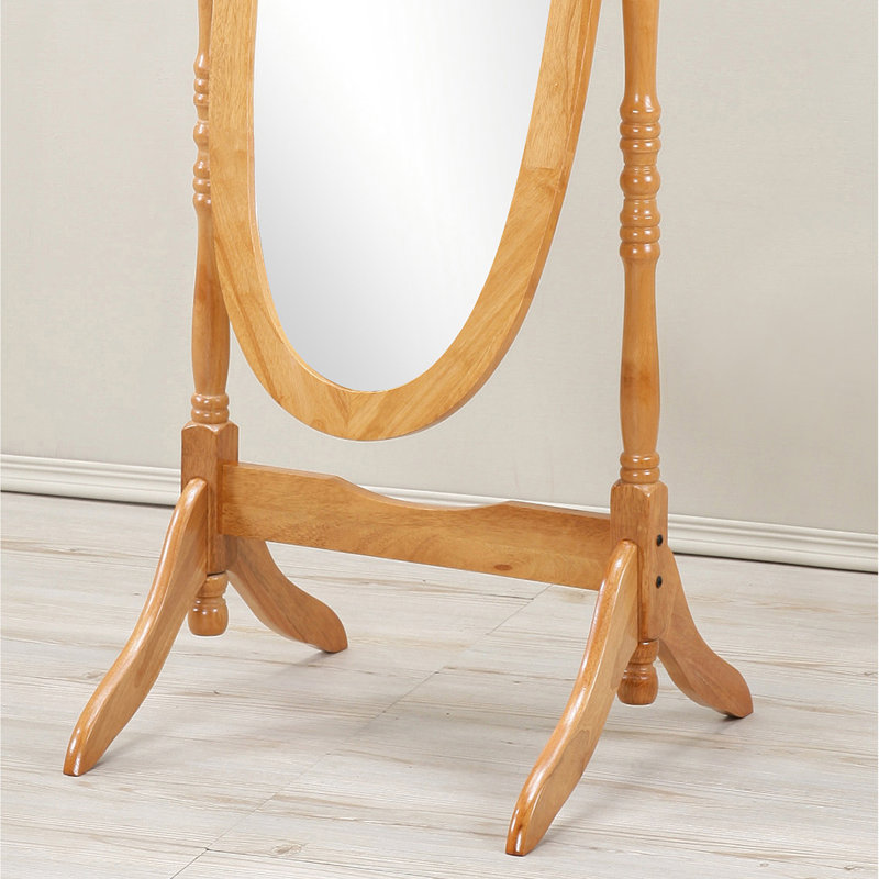 Miroir en bois de style traditionnel en chêne. Inclinable pour une réflexion complète. Verre ovale allongé avec cadre et support robustes. Stable autoportante. Finition chêne de plancher de l 22,5 po x P 16 po H 59,43 po Corps