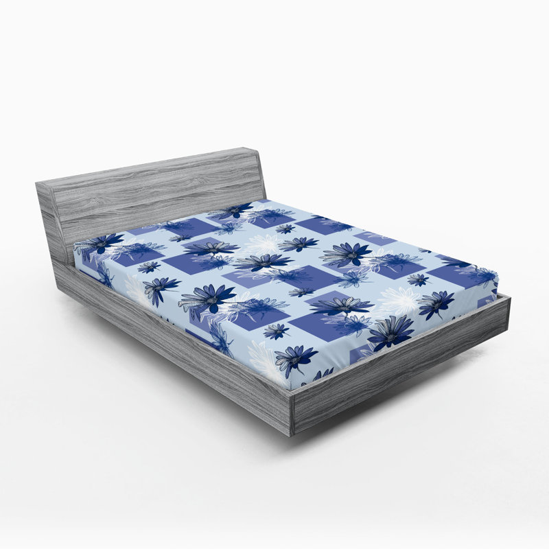 Drap-housse Ambesonne, Bleu ciel, bleu, blanc / floral, Drap-housse de taille double