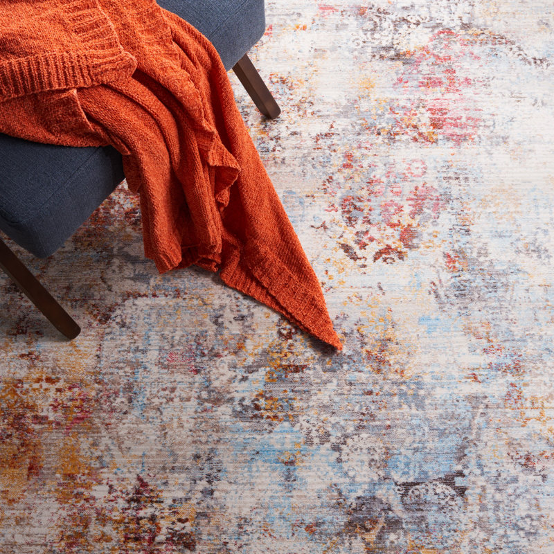 Tapis abstrait gris / orange, Rond 5 pi
