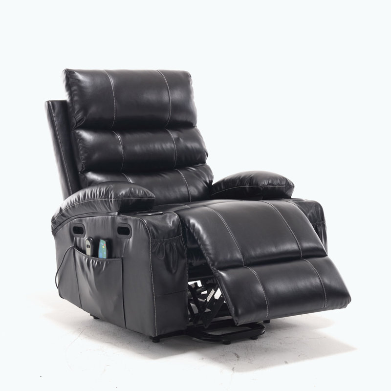 Fauteuil de massage inclinable électrique chauffant, Cuir PU noir