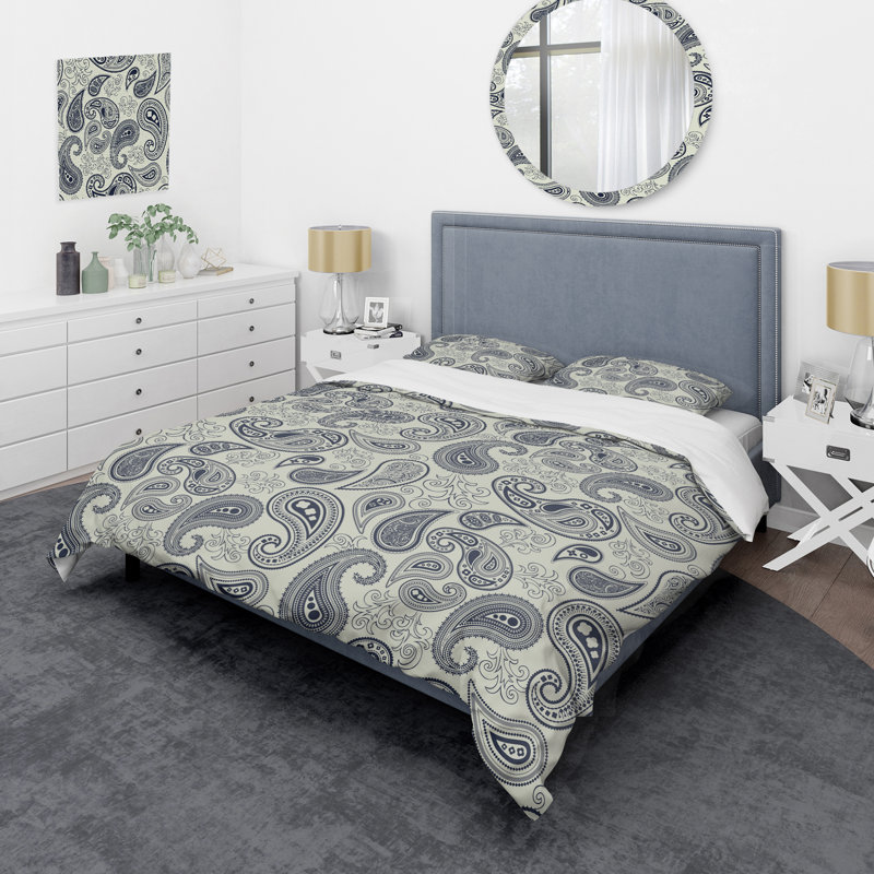 Cachemire gris floral - ensemble de housse de couette abstrait - microfibre de polyester