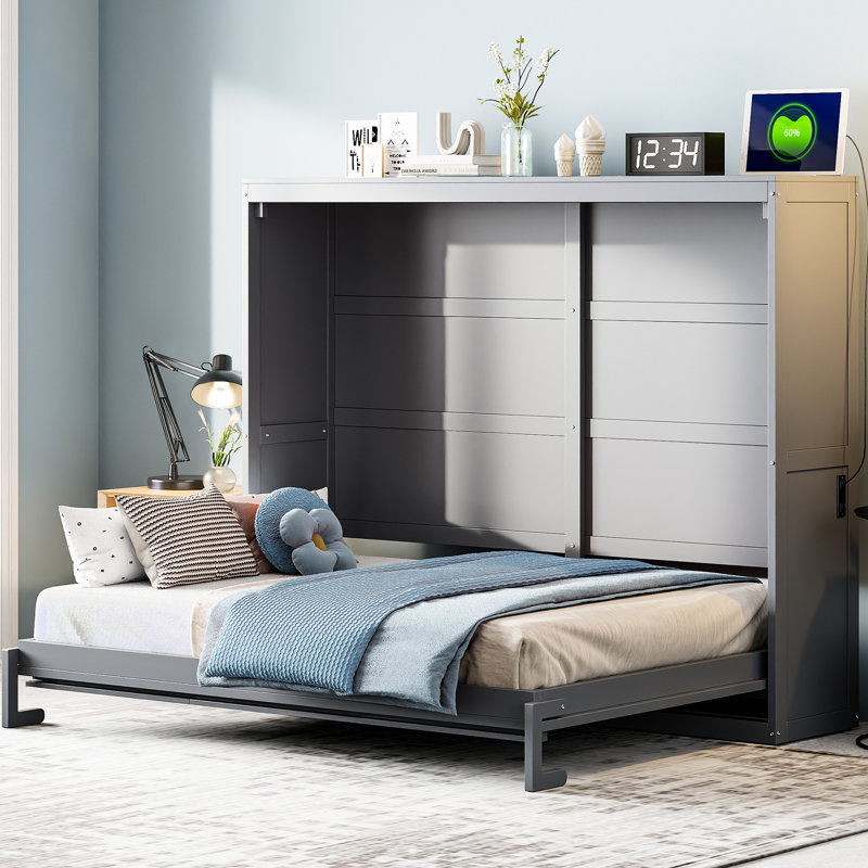 Grand lit escamotable en gris - idéal pour les pièces polyvalentes en gris, offre un espace supplémentaire et un sommeil confortable