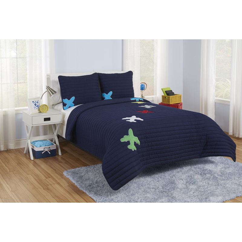 Ensemble de courtepointe en microfibre bleu marine , 1 courtepointe simple + 1 taie décorative