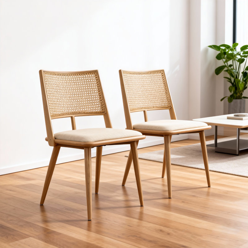 47cm H Polyester Blend Upholstered Metal Side Chair, Beige, Oak Wood