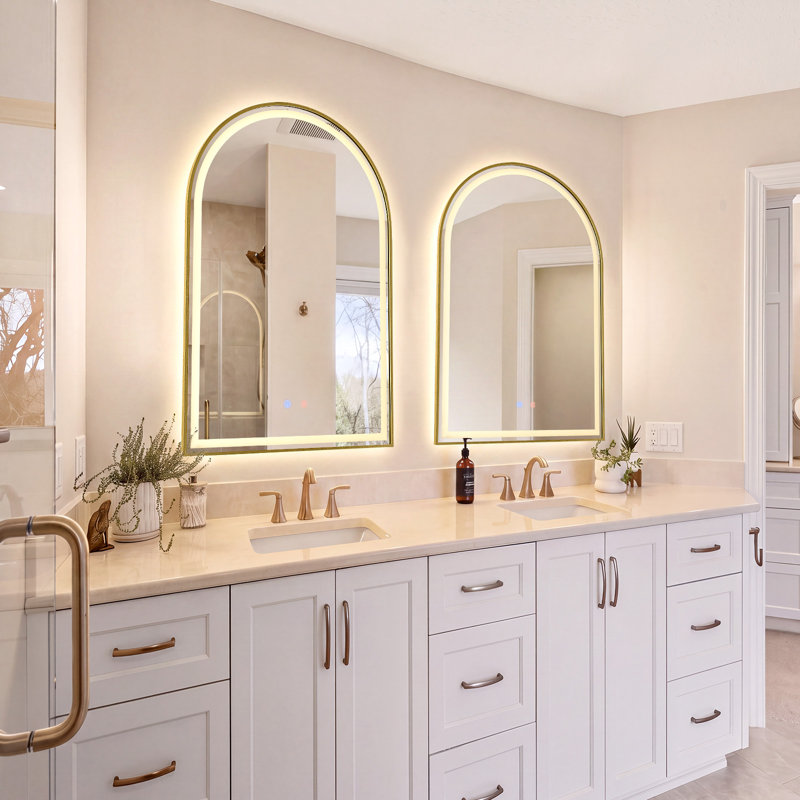 Miroir mural Mauel, 35.4" H x 23.6" W x 1.9" D, Glace dorée