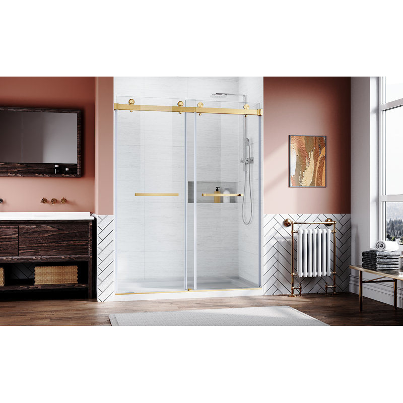 Rency 56–60'' W x 76'' H Frameless Bypass Sliding Shower Door with 3/8'' Tempered Glass