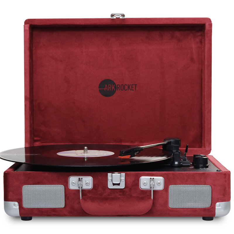 Arkrocket Curiosity Bluetooth Turntable Retro Suitcase 3-Speed Record Player with Built-in Speakers, Wine