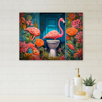 Décoration murale flamants pour salle de bain 1 - toilette