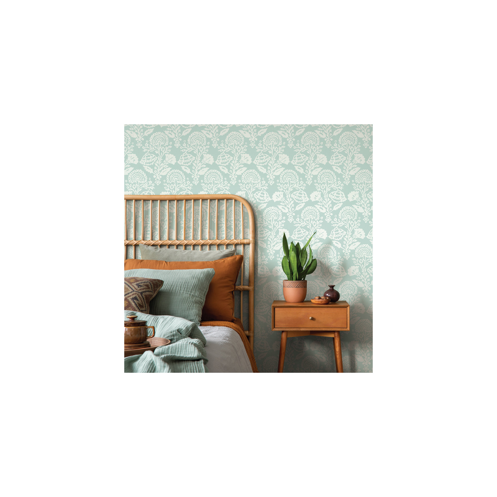 Floral Damask Peel and Stick Wallpaper, Mint