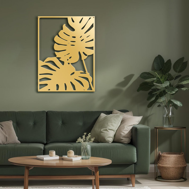Deux feuilles de monstres tropicaux, décoration murale abstraite moderne minimaliste, décoration murale, Doré