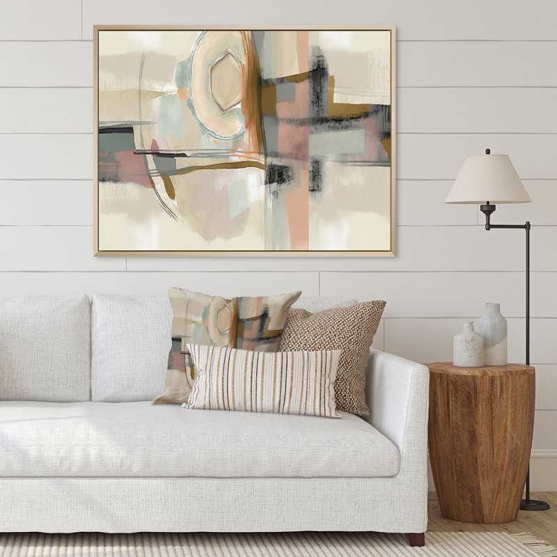 «Familiinity Minimal Abstract Retro Pink Pastel I», reproduction d'art sur toile, H 16 po x l 32 po, Cadre photo argenté