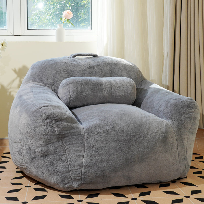 Large Bean Bag Chairs For Adults, Faux Fur Fabric Giant Bean Bag Chair With Pillow, Soft Bean Bag Sofa Chair With Ergonomic Support, Plush Lazy Sofa