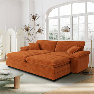 80.5-inch Modular Sectional Couch with Ottoman, Modern Corduroy Cloud Deep Seat Loveseat Chaise Lounge Sofa with 2 Pillows for Living Room Bedroom Apartment