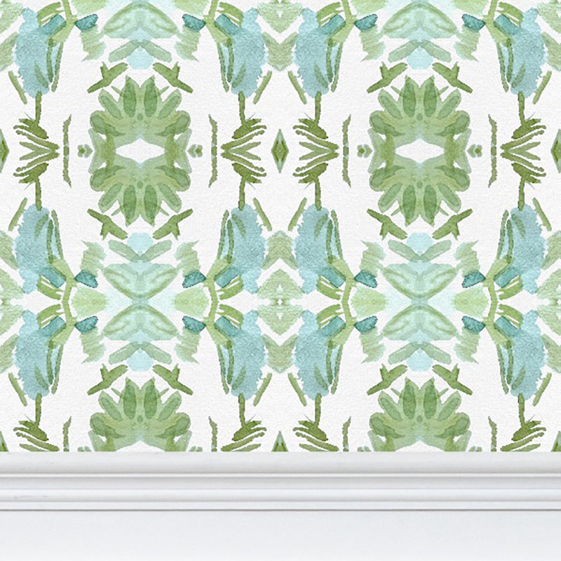 Wildflowers I Medium Repeat Wallpaper, Cellulose/Polyester, Blue/Sage Green