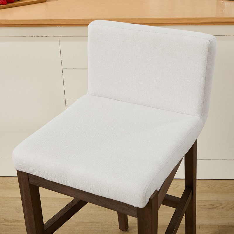 Tabouret de bar en bois massif avec dossier en lin, Beige
