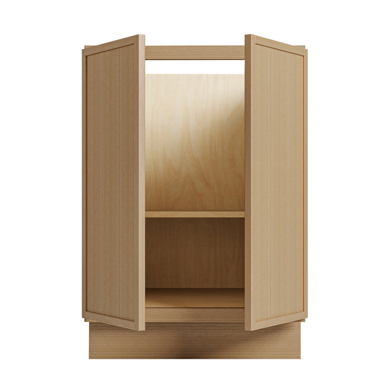 Armoire de cuisine moderne en chêne blanc avec boîte en contreplaqué, charnières et agencements personnalisés, 24", Non