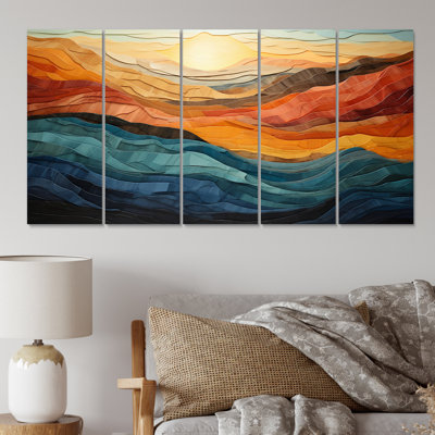 Coral Teal Bold Mountains Landscape - 5 pièces sur toile tendue
