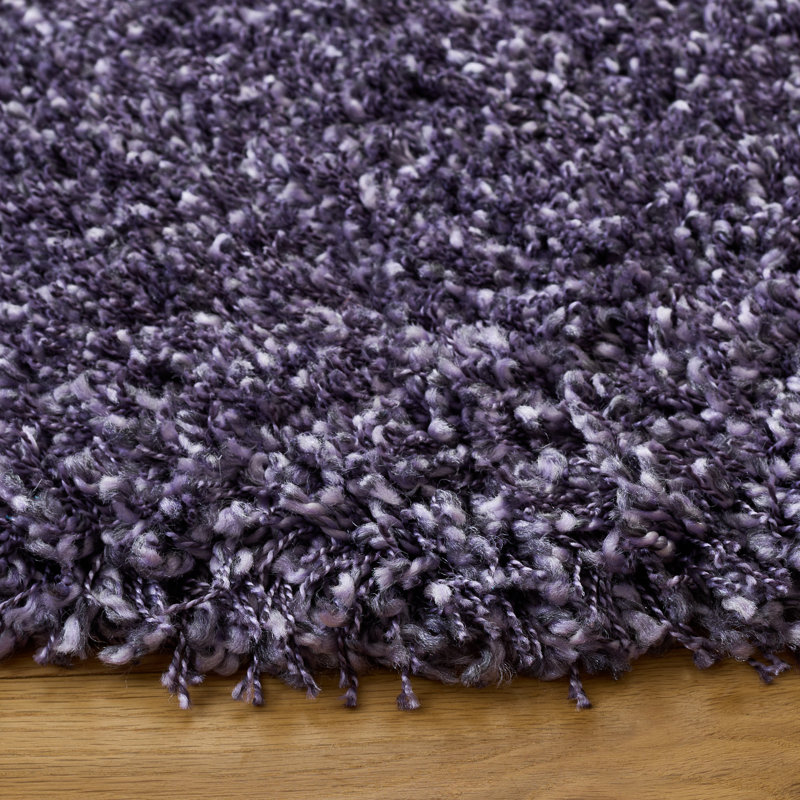 New York Shag Purple Solid Area Rug, Rond 4 pi