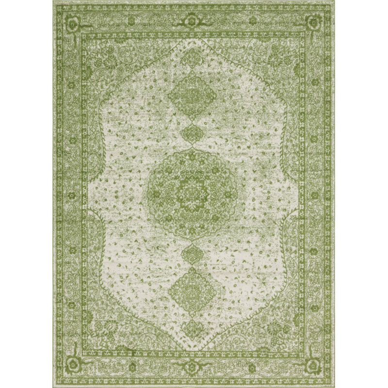 Tapis vert de style oriental, Rectangle 5 pi 3 po x 8 pi