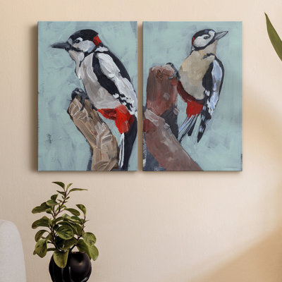 «Woodpecker Paintstrokes I», toile tendue avec châssis de qualité supérieure - prête à être accrochée
