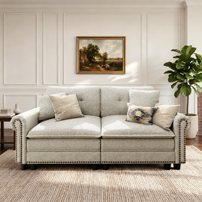 Canapé modulaire 73 po avec garniture cloutée et siège profond 2 places 73 po avec coussin décoratif