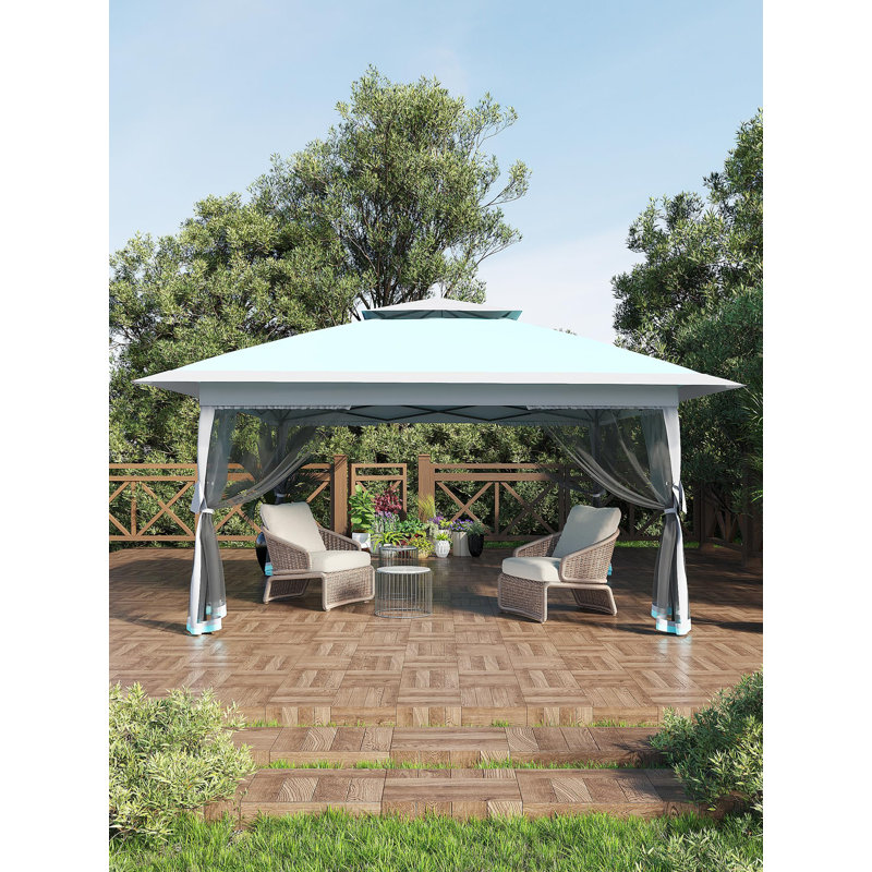 13x13ft Pop Up Gazebo – Double Roof, Mosquito Net, Height Adjustable – Outdoor Canopy Shelter for Patio & Garden Events, Blue