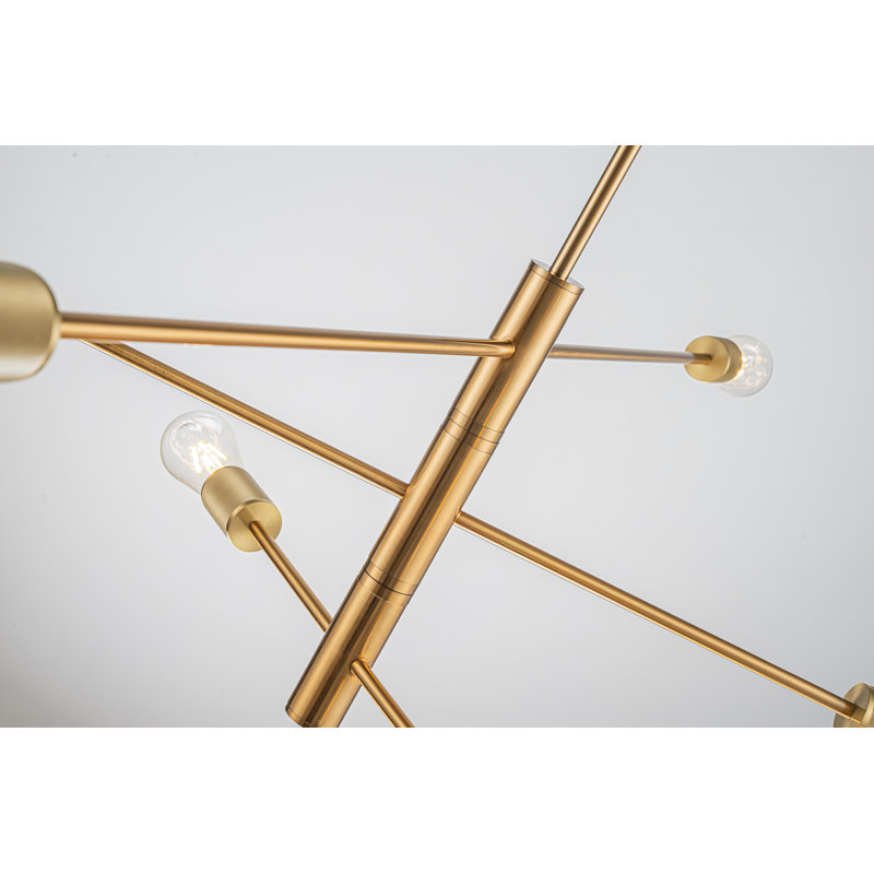 Luminaire industriel Spoutnik de style lustre linéaire en laiton 6 lumières Foresti