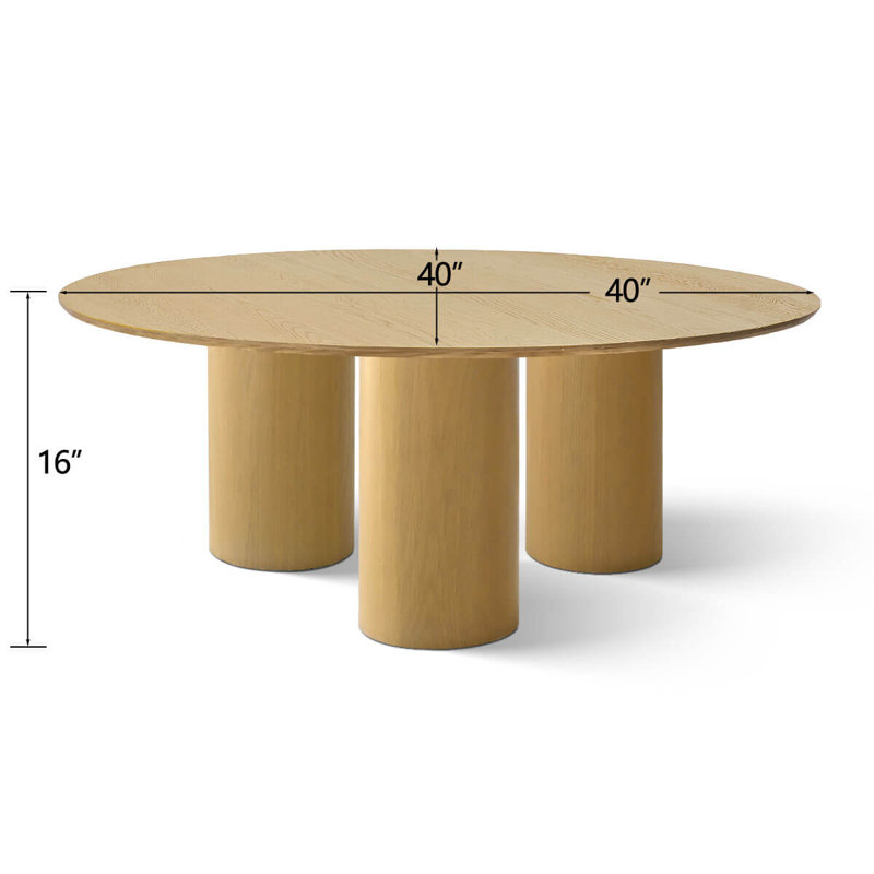 Leviah 40'' W Round Drum Coffee Table, Natural Wood