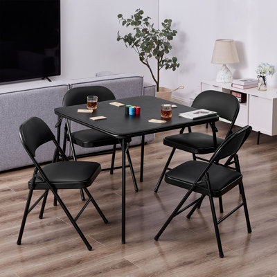 Black Folding Chairs Set of 4 with PU Padded Seat, Portable Stackable Space Saving Chairs for Small Spaces (Set of 4)