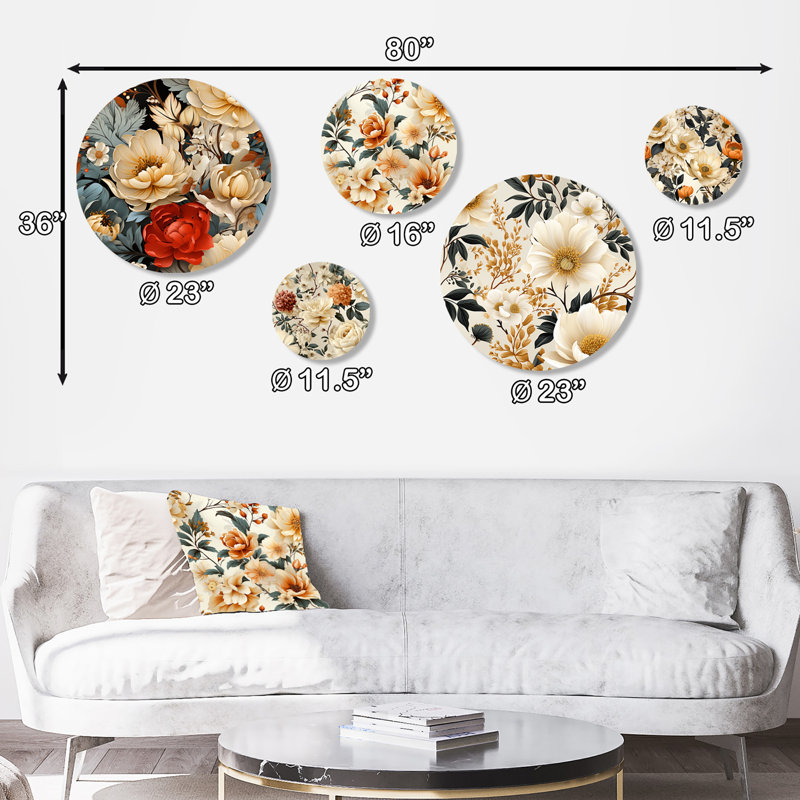 Sainz - Ensemble d'art mural floral rond de 5 pièces