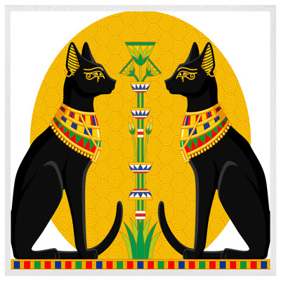 Lundergan Illustration Of Black Egyptian Cats With Papyrus - Single Picture Frame Print