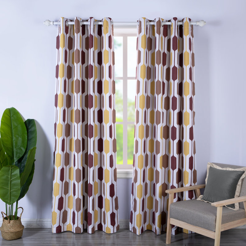 Rideaux obscurcissants et isolants avec œillets et motif géométrique Ginder, L 52 po x L 84 po, Sarcelle